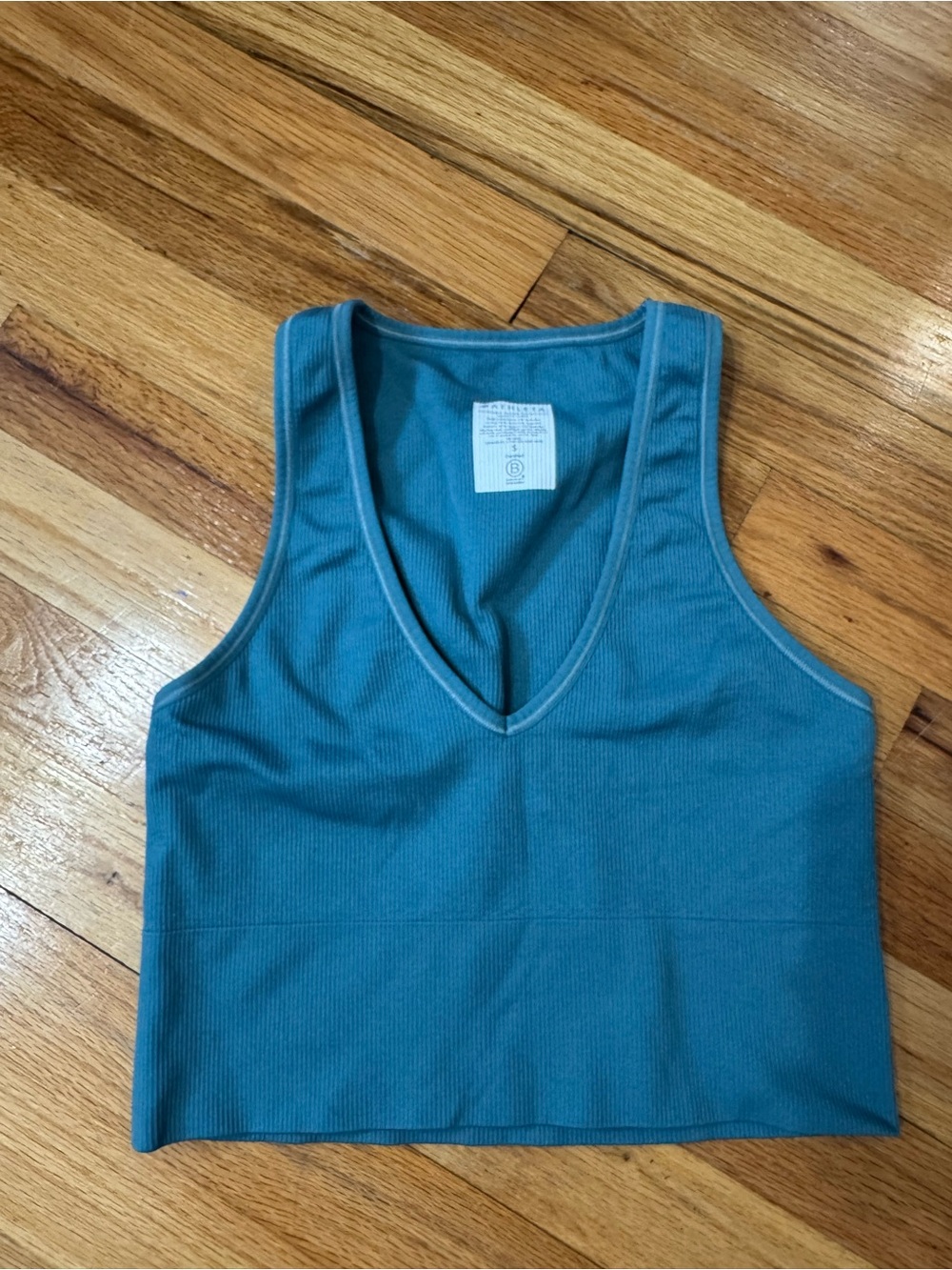 Athleta Teal Ribbed V-Neck Crop Tank